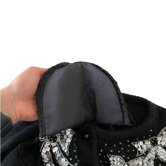 VINTAGE Dana Scott Sequin Beaded Button Up Cardigan Sweater Silk Blend Large - Picture 6 of 8